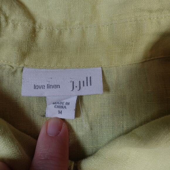 J. Jill Top Womens Medium Linen Button Front Chartreuse Beachy Coastal Lagenlook - Picture 2 of 9